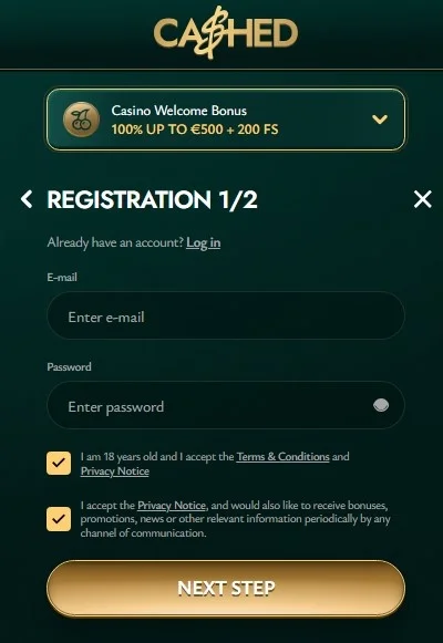 Cashed Casino Registrazione